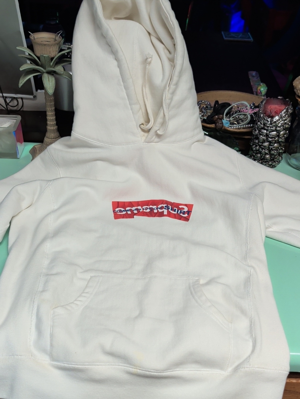 Supreme Cream Hoodie with Red Box Logo